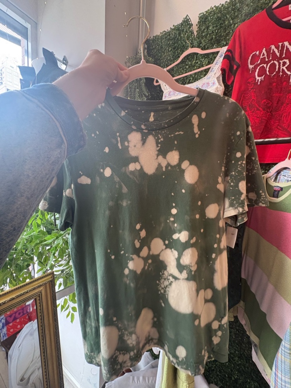 Green Bleach-Splatter Crewneck Tee